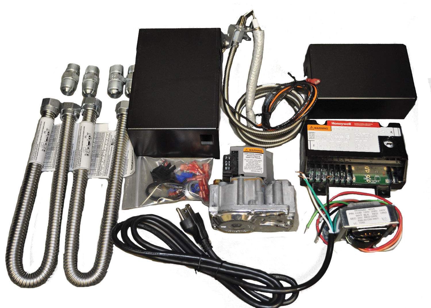 Honeywell electronic ignition valve kit with control module, wiring harness, hoses, and igniter parts