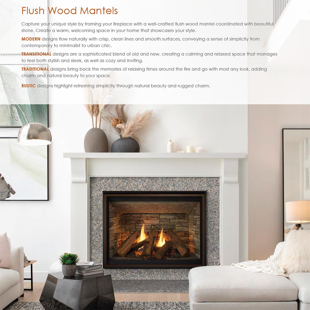 Majestic Quartz 42-Inch Direct Vent Gas Fireplace with Richland Flush Mantel and Split Logs, Primed MDF Finish