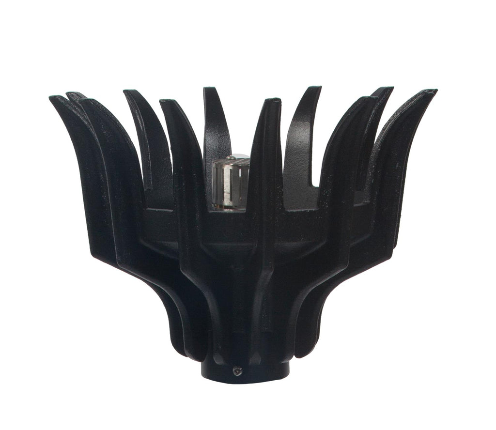 Black gas torch head with multiple flame prongs and ignition core