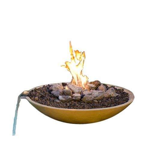 32-inch fire bowl with water spout, flame and dark lava rock filling