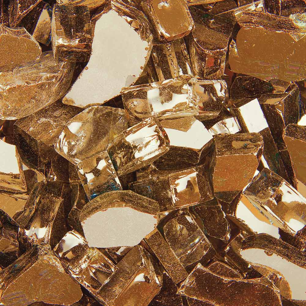 Copper reflective fire glass, irregular reflective shards and chips