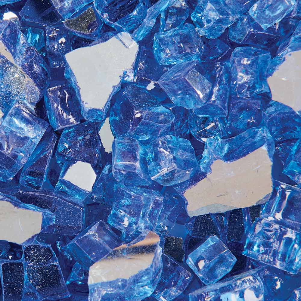 Reflective fire glass, royal blue, cut glass chunks and shards