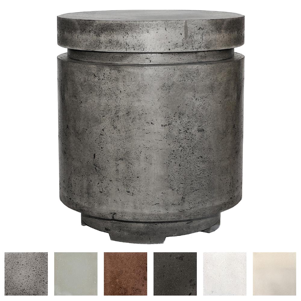 Concrete propane enclosure, dark gray with textured finish and rounded top