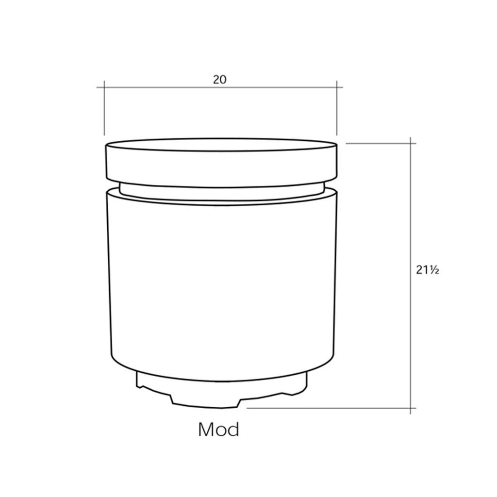 Mod concrete propane enclosure size diagram, 20-inch diameter and 21½-inch height