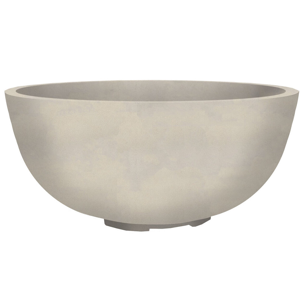 Concrete gas fire pit bowl, light beige concrete texture with wide circular rim