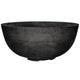 Concrete gas fire pit bowl in black with speckled texture, round shape