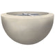 Modern concrete gas fire pit bowl with round top opening and burner, light gray