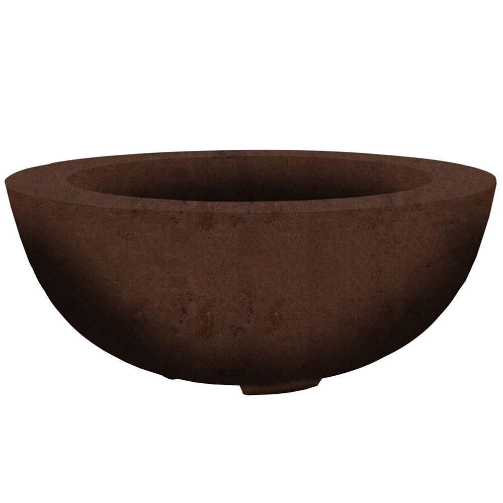 Concrete gas fire pit with round bowl, cafe-brown speckled concrete finish