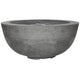 Concrete gas fire pit with round bowl, gray speckled finish and burner opening