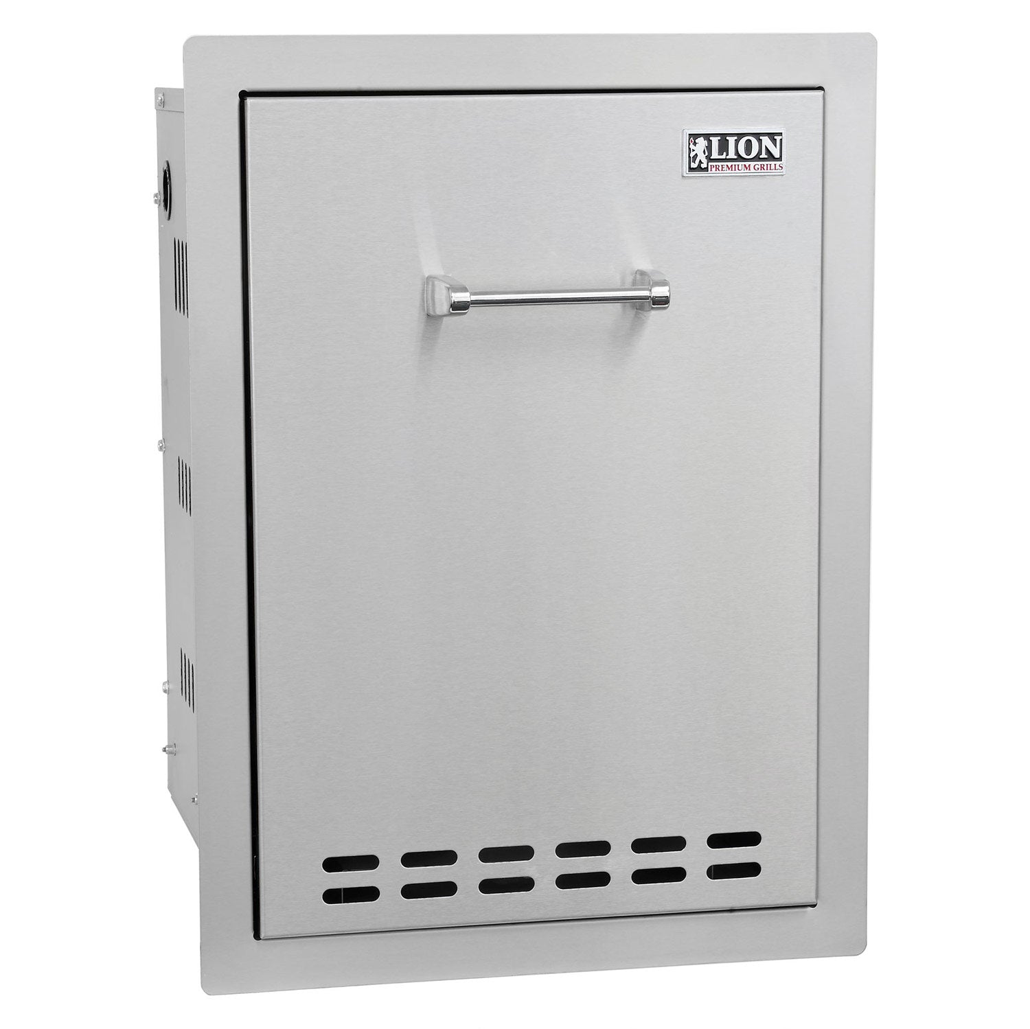Stainless steel multi-functional bin with front door and handle, vented panel