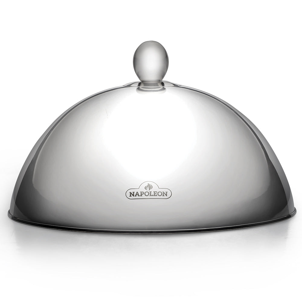 Stainless steel cooking dome with round knob and Napoleon logo
