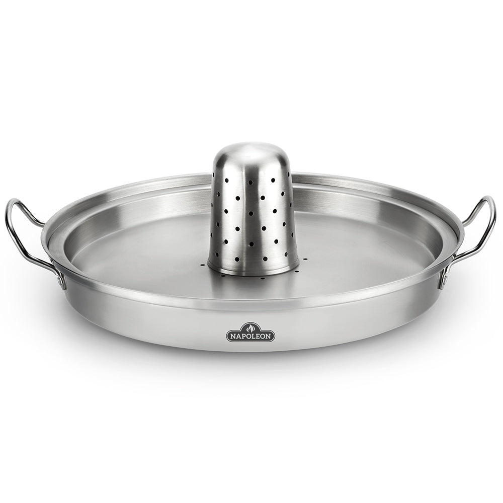Stainless steel chicken infusion roaster with perforated cup and side handles