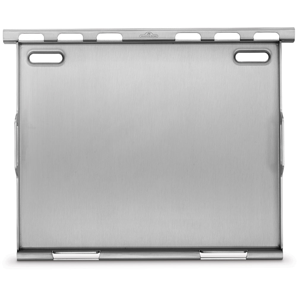 Stainless steel griddle insert with two side mounting cutouts and smooth flat plate