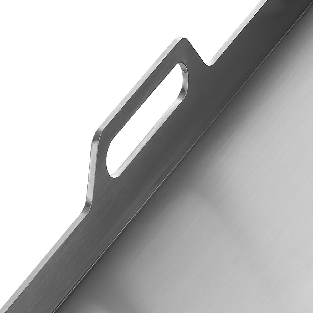 Stainless steel griddle insert side with oval cutout handle opening