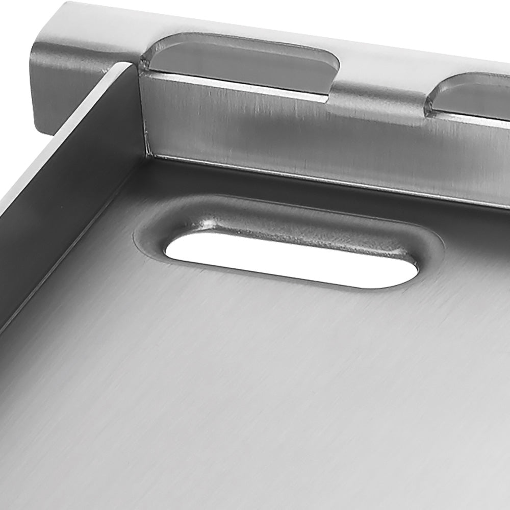 Stainless steel griddle insert interior corner with oval cutout opening