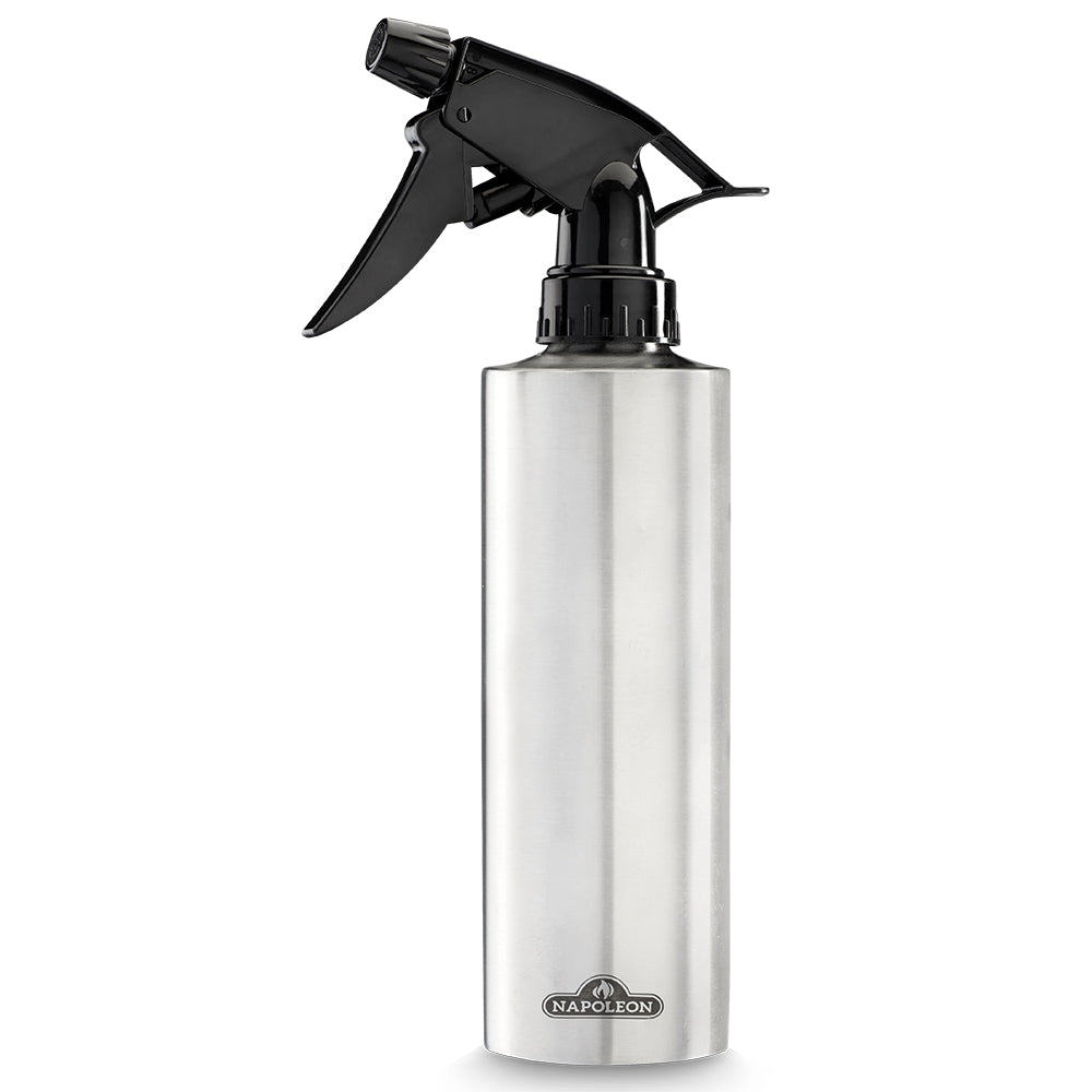 Stainless steel spray bottle with black trigger sprayer top