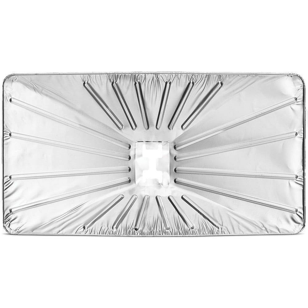 Aluminum grill drip pan liner, rectangular with radial channels and fitted center insert
