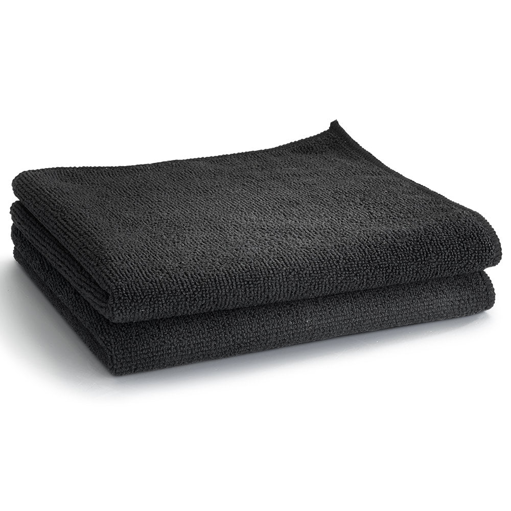 Microfiber cleaning towel, dark gray, folded with plush terry texture