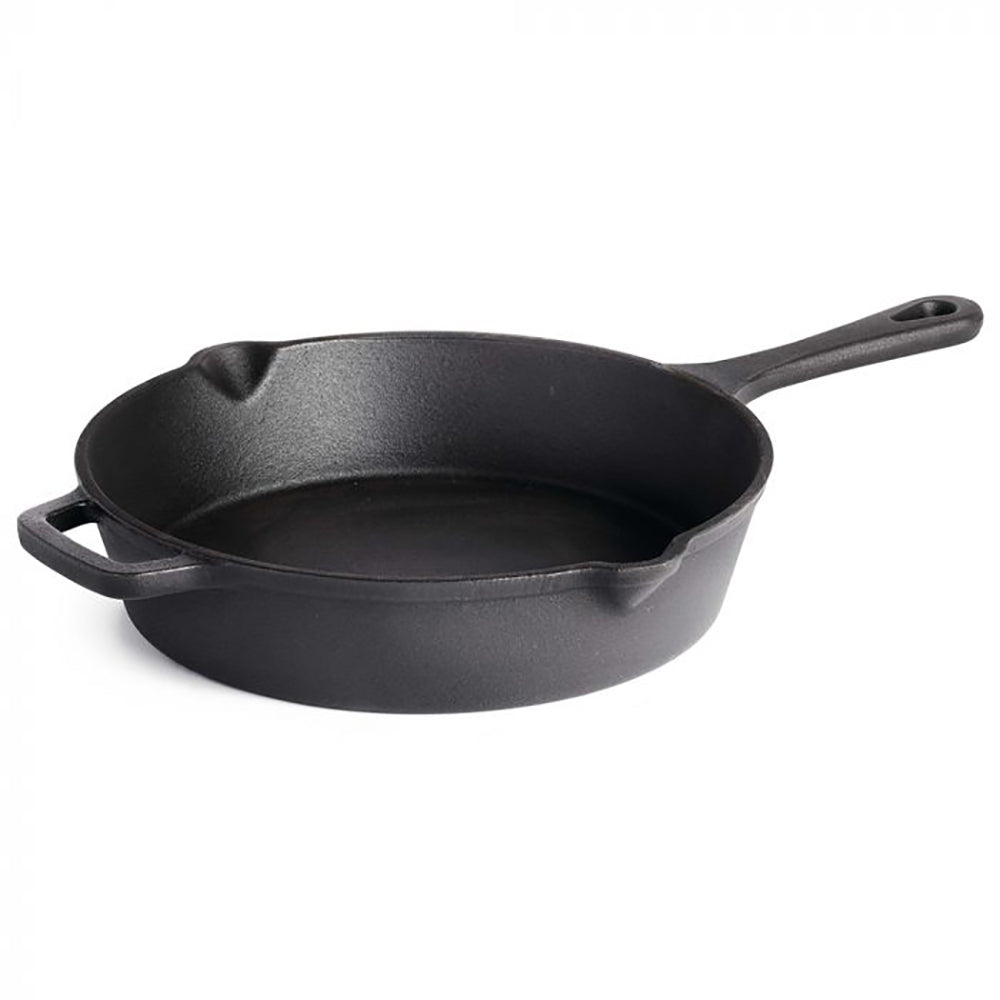 Cast iron skillet with long handle, matte black interior