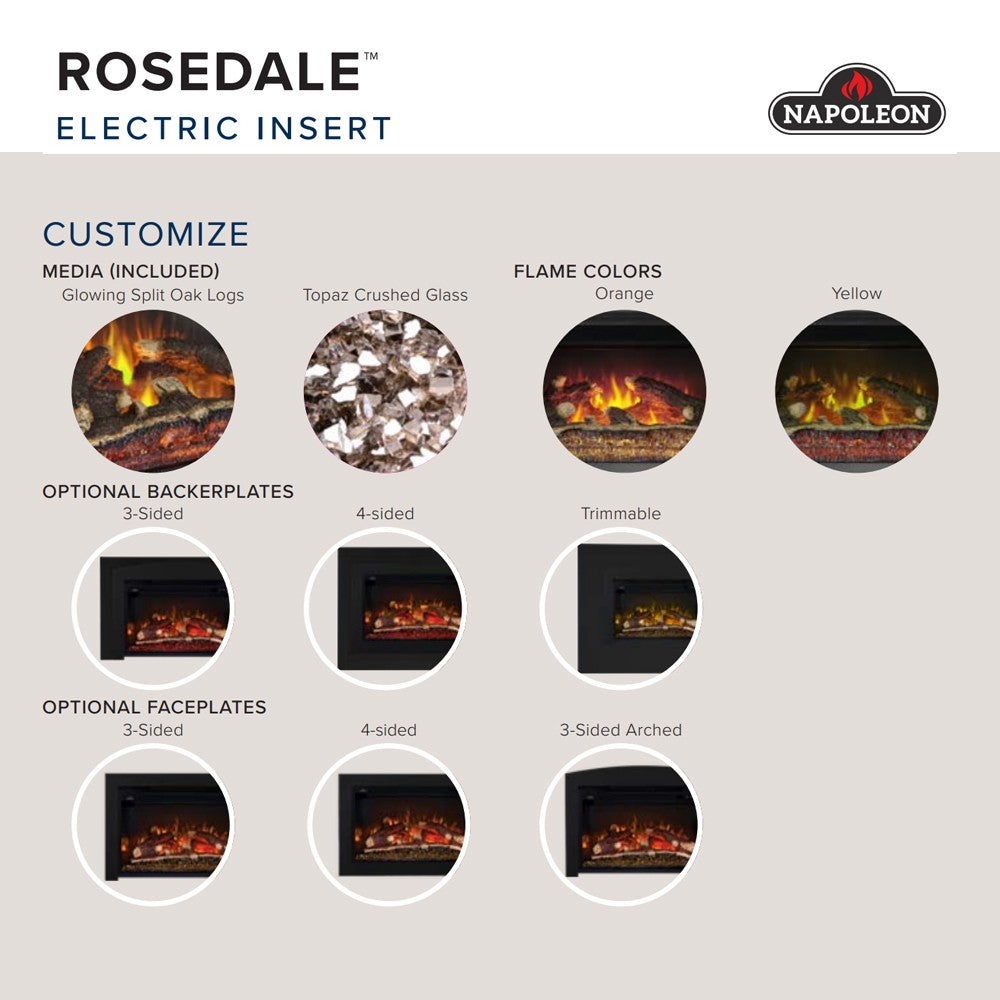Black electric fireplace insert with 3-sided flame viewing window