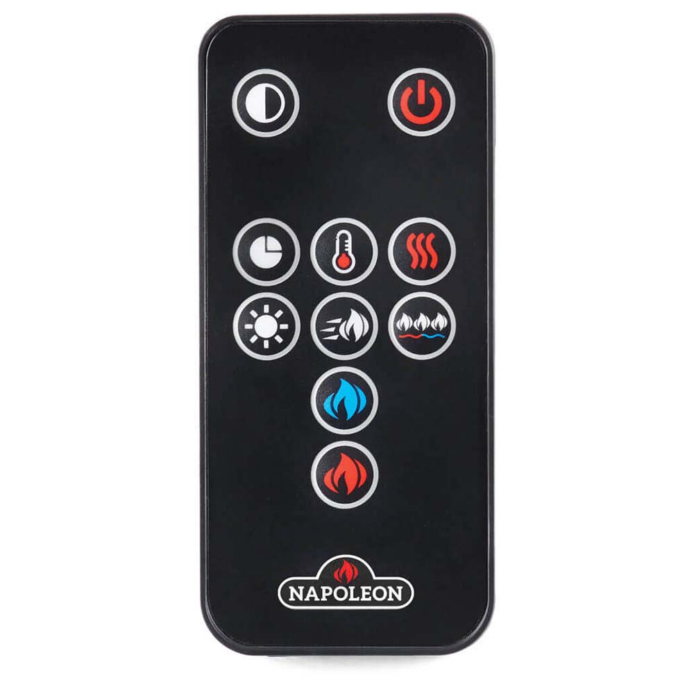 Black Napoleon remote control with button icons for electric fireplace