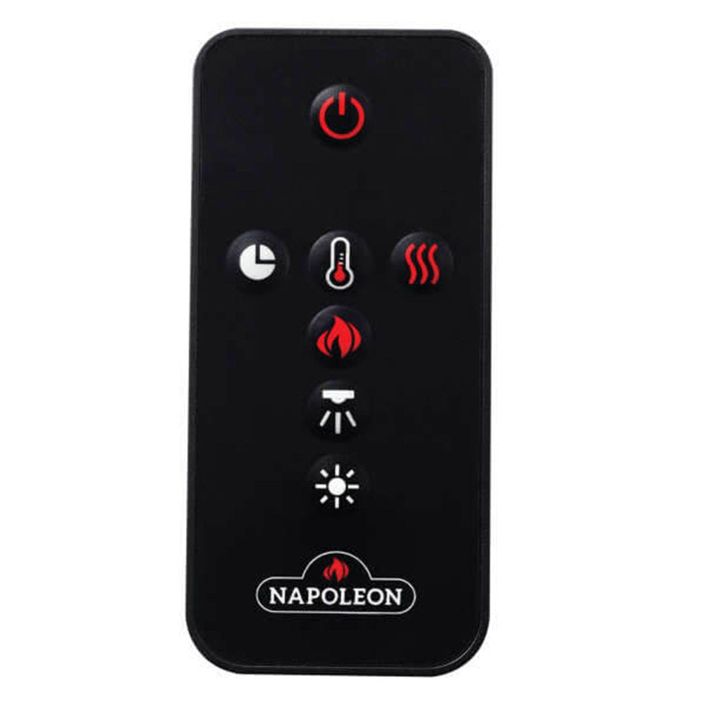 NAPOLEON electric fireplace remote with power, flame, fan, and temperature controls