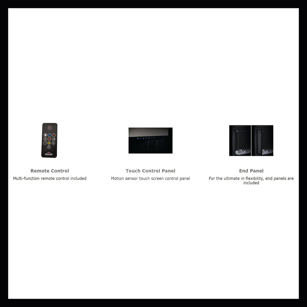 Electric fireplace accessories: remote control, touch control panel, and end panel