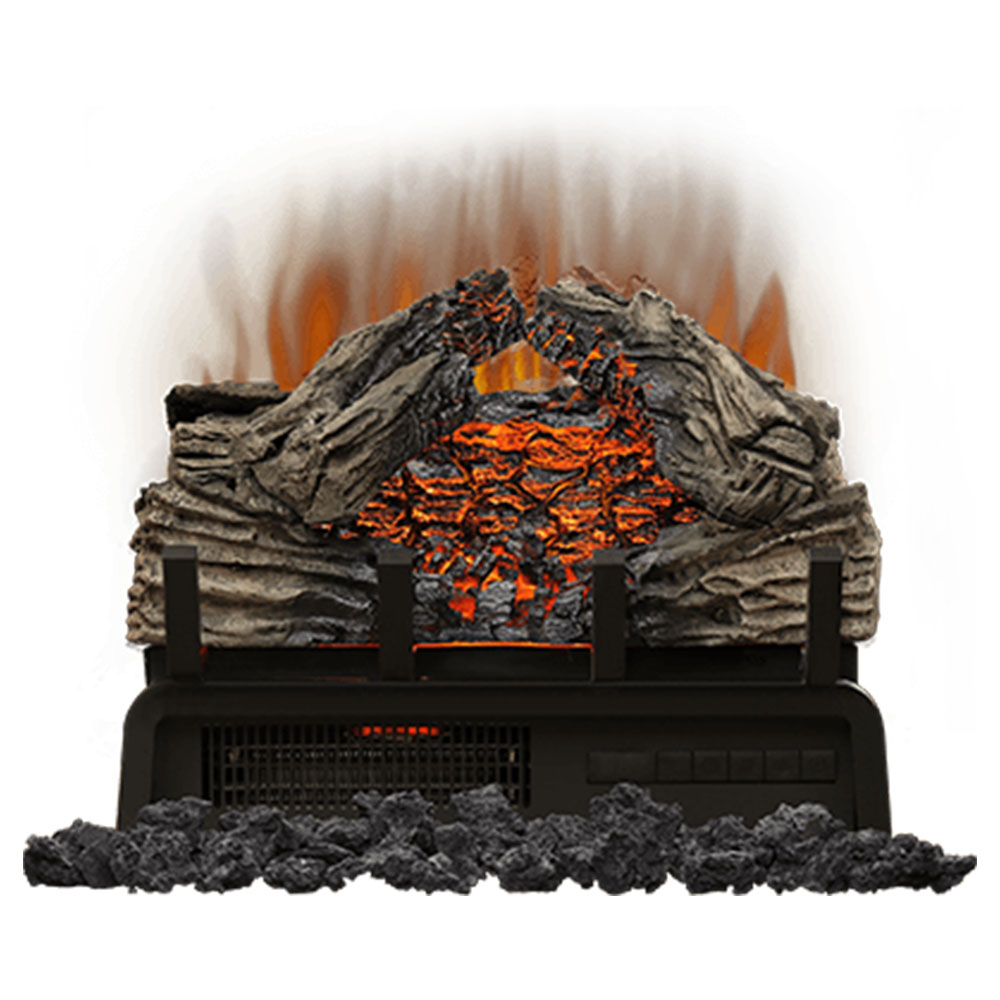 Woodland electric fireplace log set with gray logs and glowing orange embers