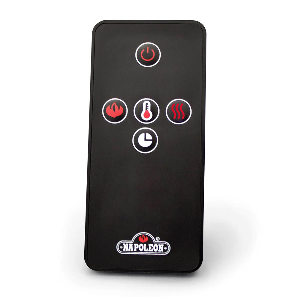 Black electric fireplace remote control with Napoleon button icons