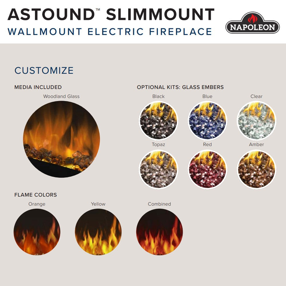 Electric fireplace flame color and ember customization options with multiple styles