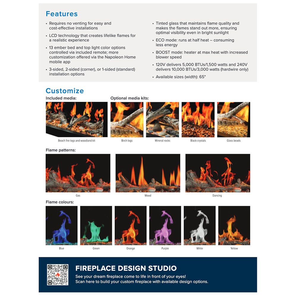 Napoleon Luminex 65-Inch LCD Linear Built-in Electric Fireplace