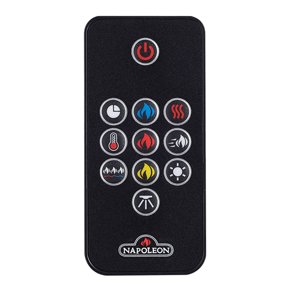 Black Napoleon electric fireplace remote control with circular button icons