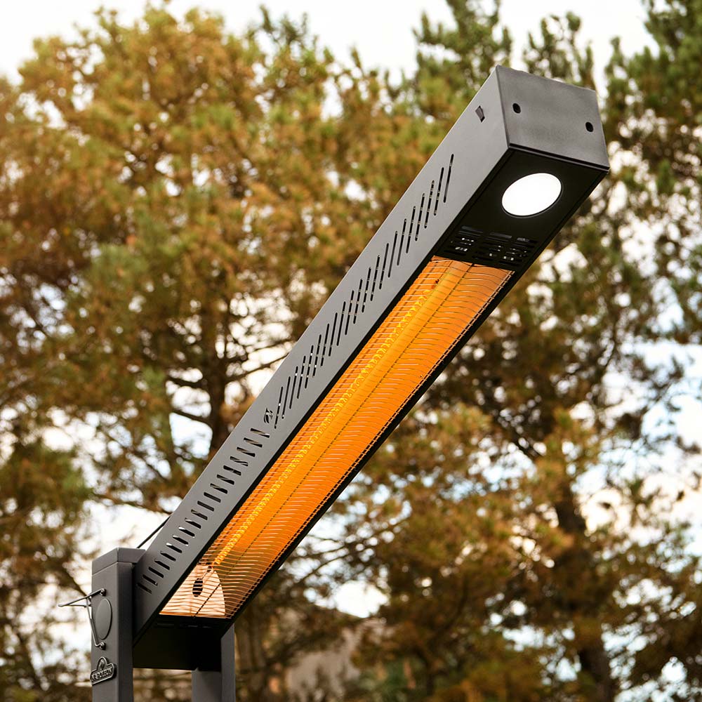 Outdoor electric infrared heater head with glowing heating element