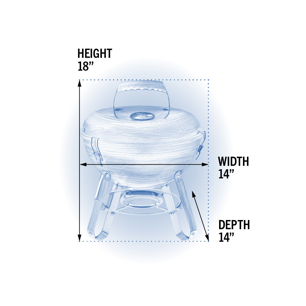 Charcoal kettle grill side silhouette with measurement guideline lines