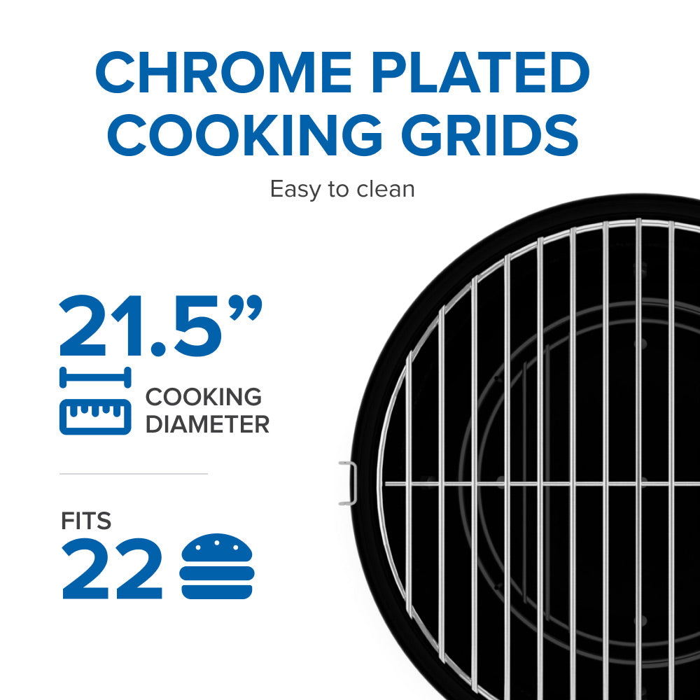 Chrome plated cooking grids for 22-inch charcoal kettle grill, 21.5-inch diameter