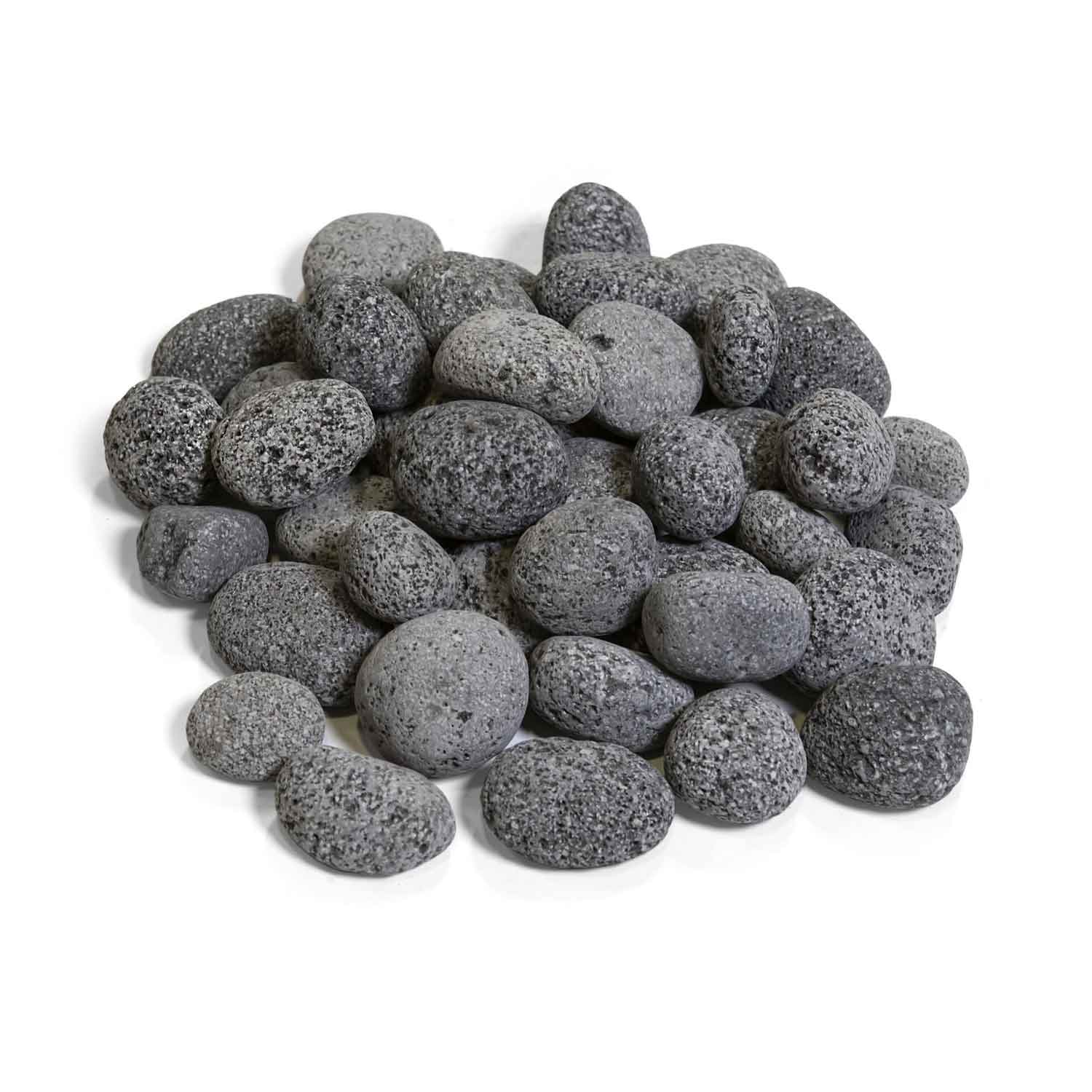 Dark gray lava pebbles, 1–2 in rounded stones, textured surface