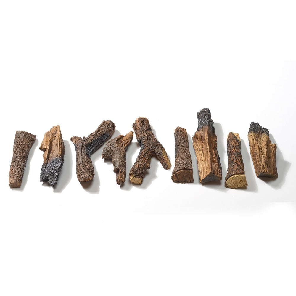 Faux wood log set with split log pieces in dark brown and tan