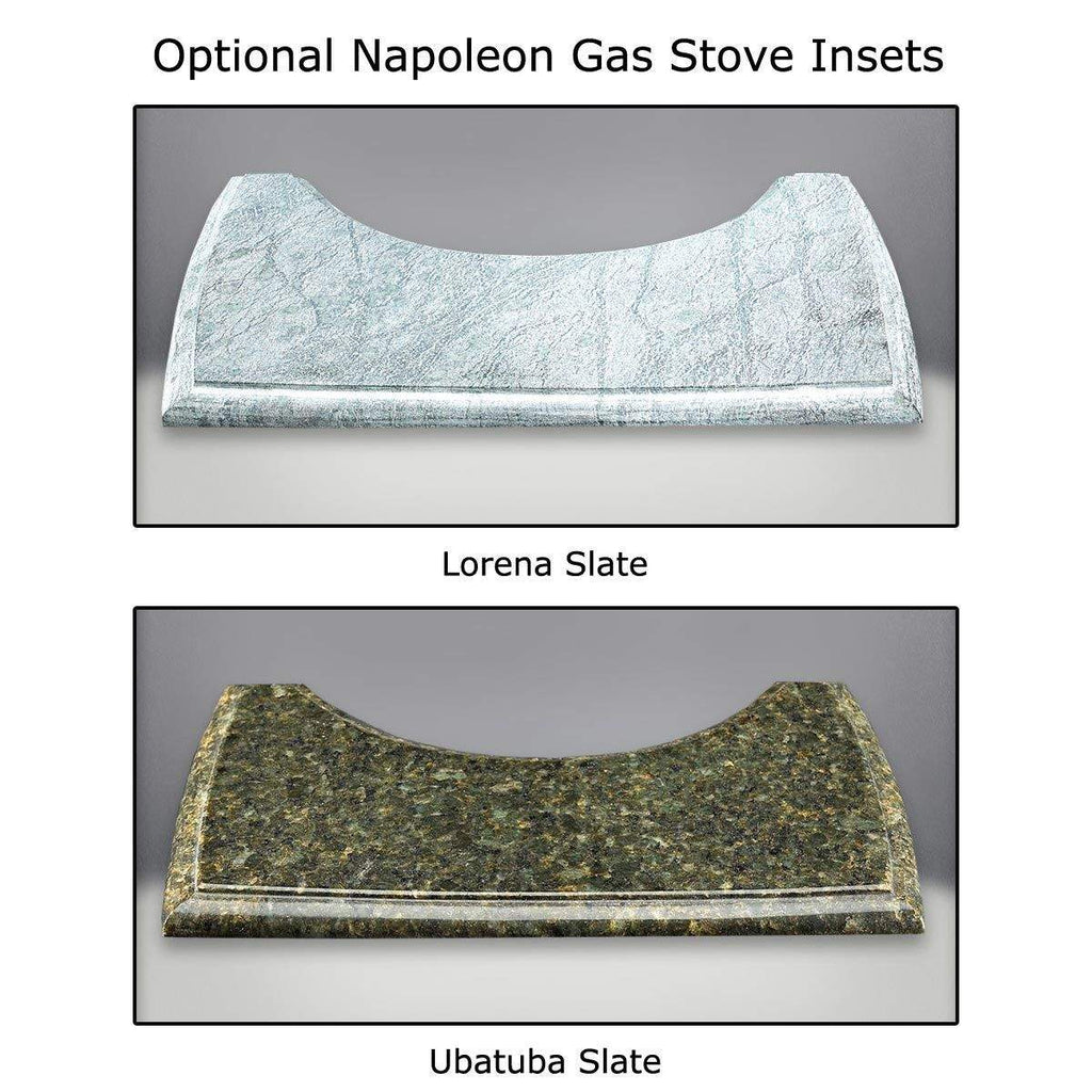 Slate stove inset panels: light gray and dark green arched stone pieces