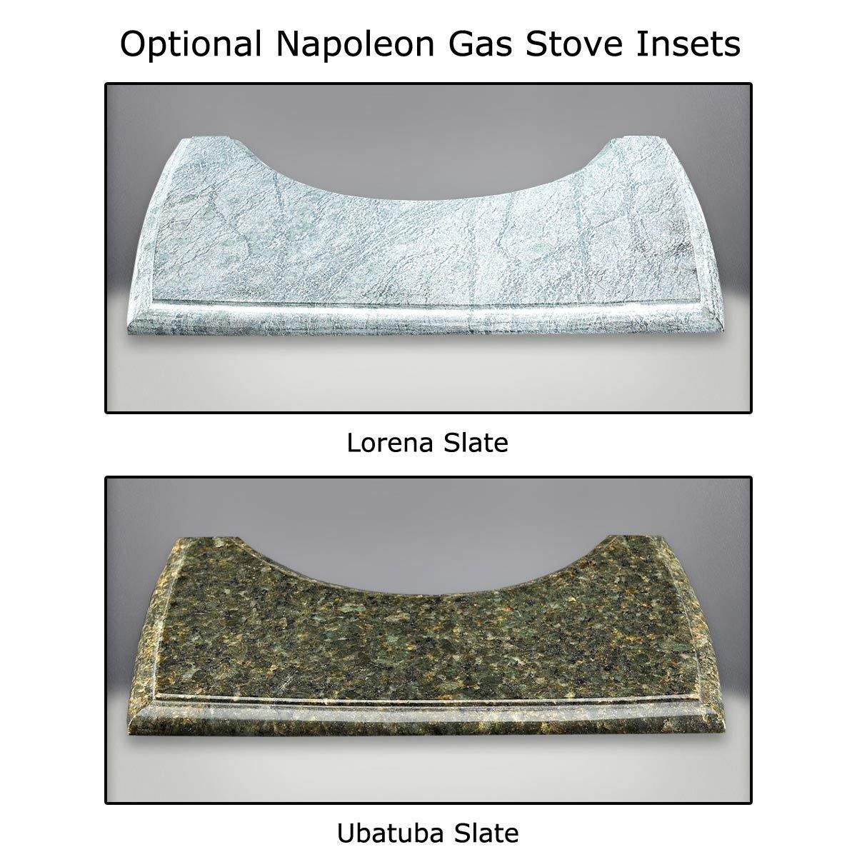 Slate stove inset panels: light gray and dark green arched stone pieces