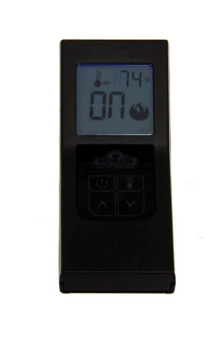 Black on/off fireplace remote control with LCD display and control buttons