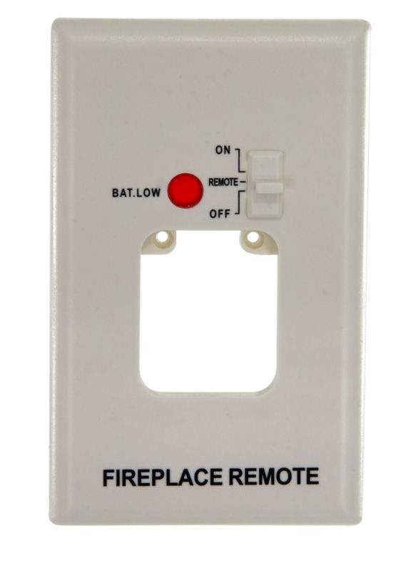 White fireplace remote control wall plate with red ON light and switch