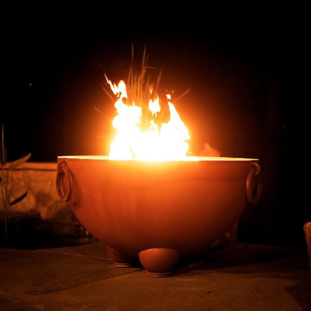 Gas fire pit bowl with tall flames and round front air port