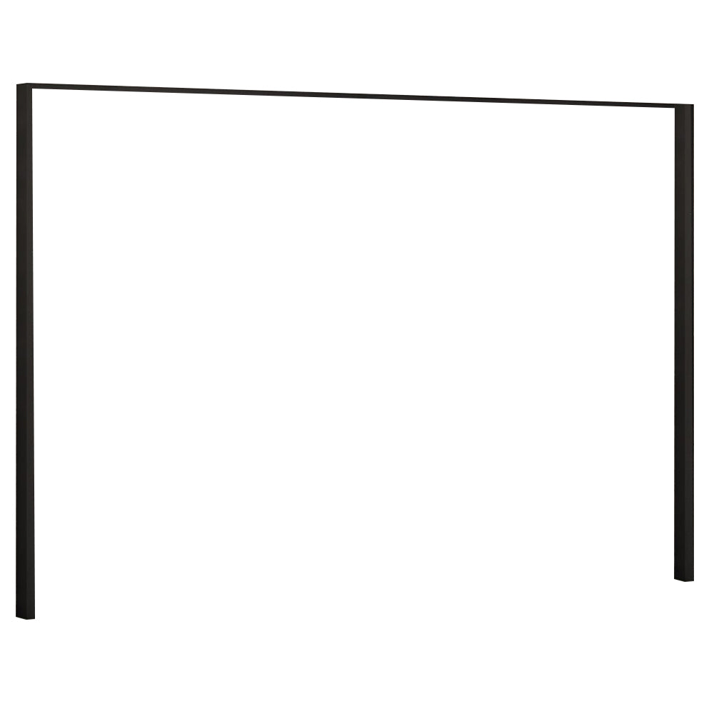 Black fireplace faceplate trim kit with rectangular frame and two side legs