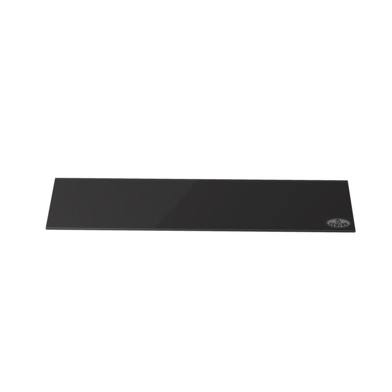Black glass ash lip for wood stove, rectangular with curved edge