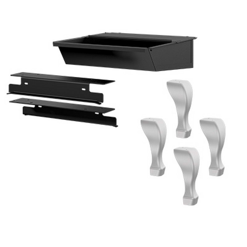 Brushed nickel cast iron stove leg kit with ash drawer and support brackets