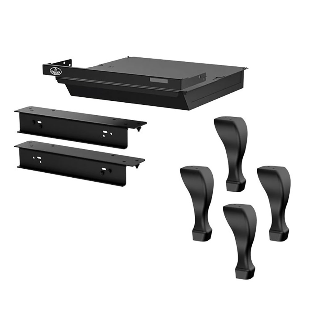 Black cast iron wood stove leg kit with ash drawer and mounting brackets