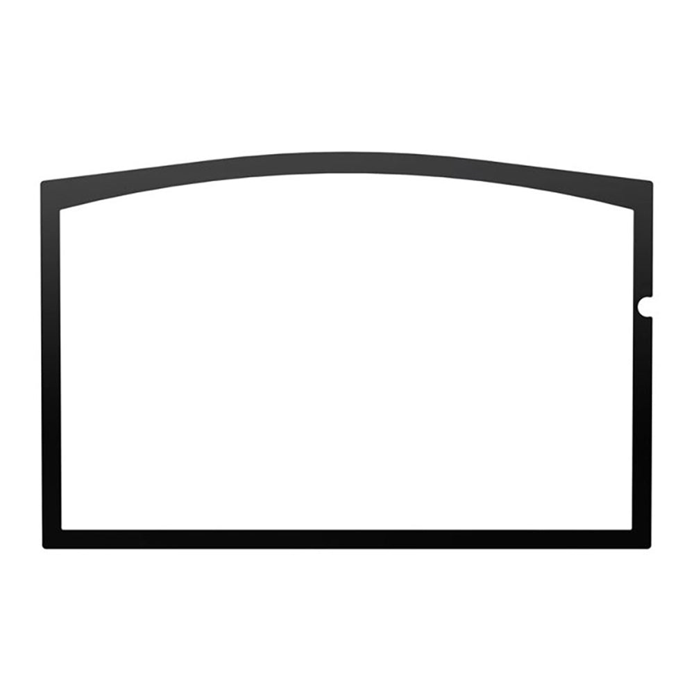 Black door overlay frame for Osburn wood stove, arched top rectangular opening