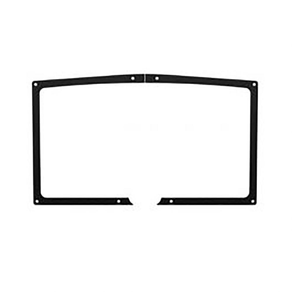 Black fireplace door overlay frame with mounting holes