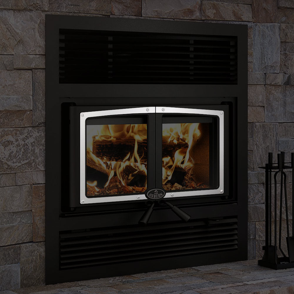 Osburn Brushed Nickel Door Overlay for Osburn Everest II Wood Fireplace