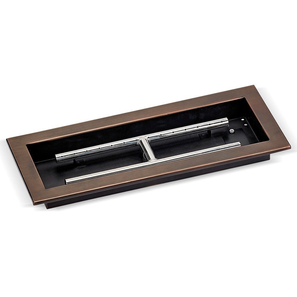 Rectangular oil burner pan in oil-rubbed bronze with metal burner tubes